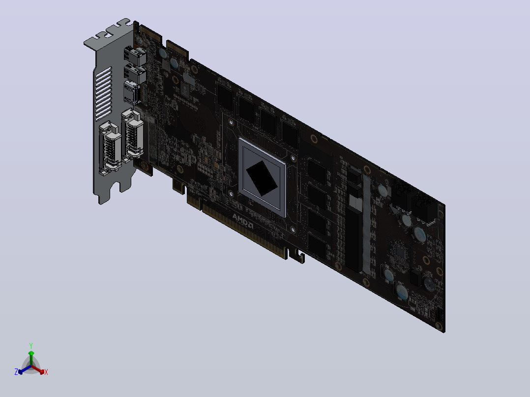 AMD公司的镭龙6870显卡没有散热器正等轴测图