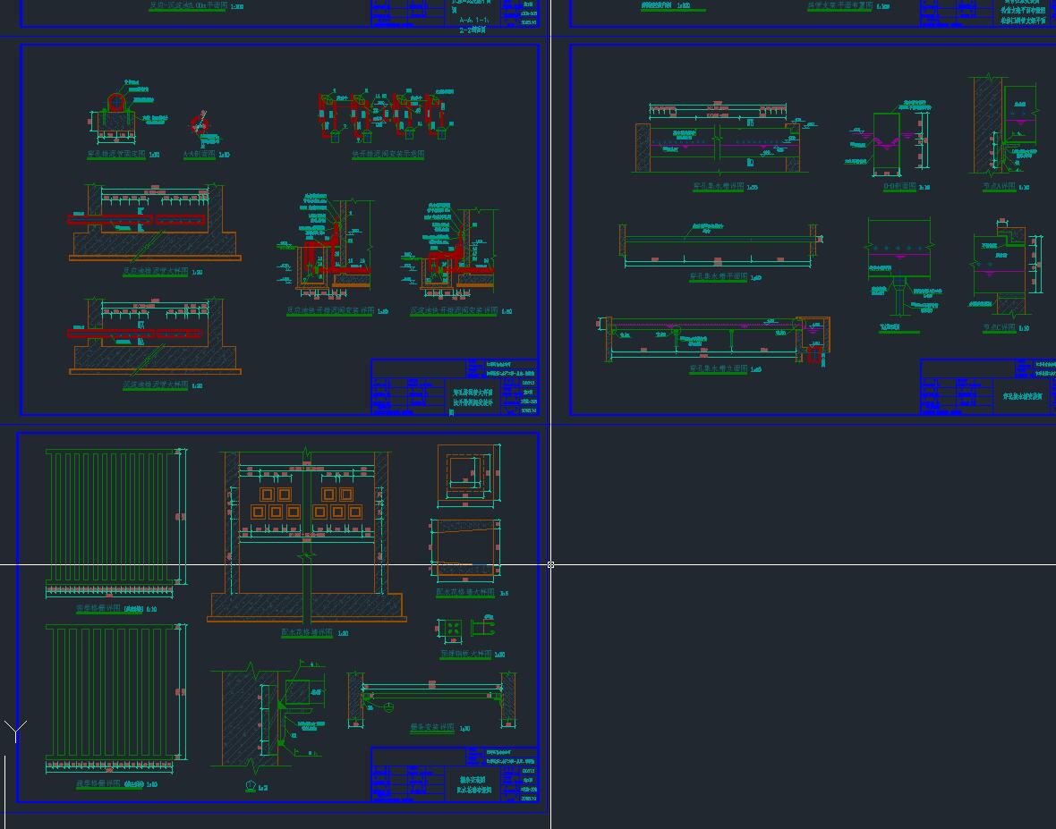 某水厂网格斜管沉淀池平面图剖面图及安装cad图纸