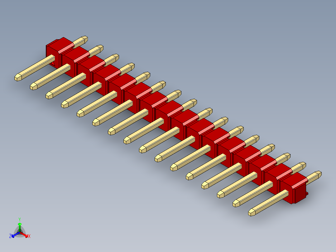 彩色公头100mil（2.54mm）系列-DS1021_red_1x16p_100mil_Type1_rev1.0正等轴测图