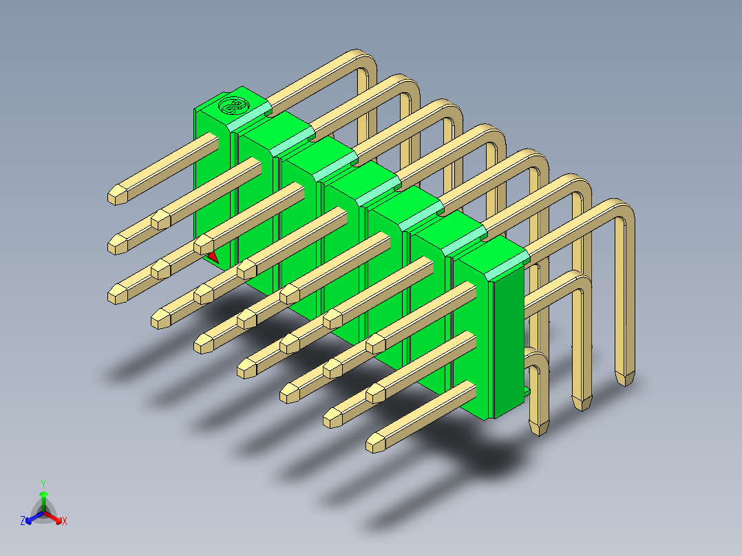 彩色公排针 100mil 2.54mm 系列-DS1022_green_3x07p_100mil_TypeD_rev1.0主视图