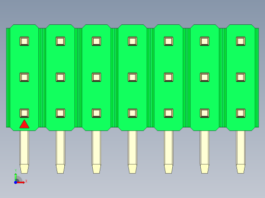 彩色公排针 100mil 2.54mm 系列-DS1022_green_3x07p_100mil_TypeD_rev1.0前视缩略图