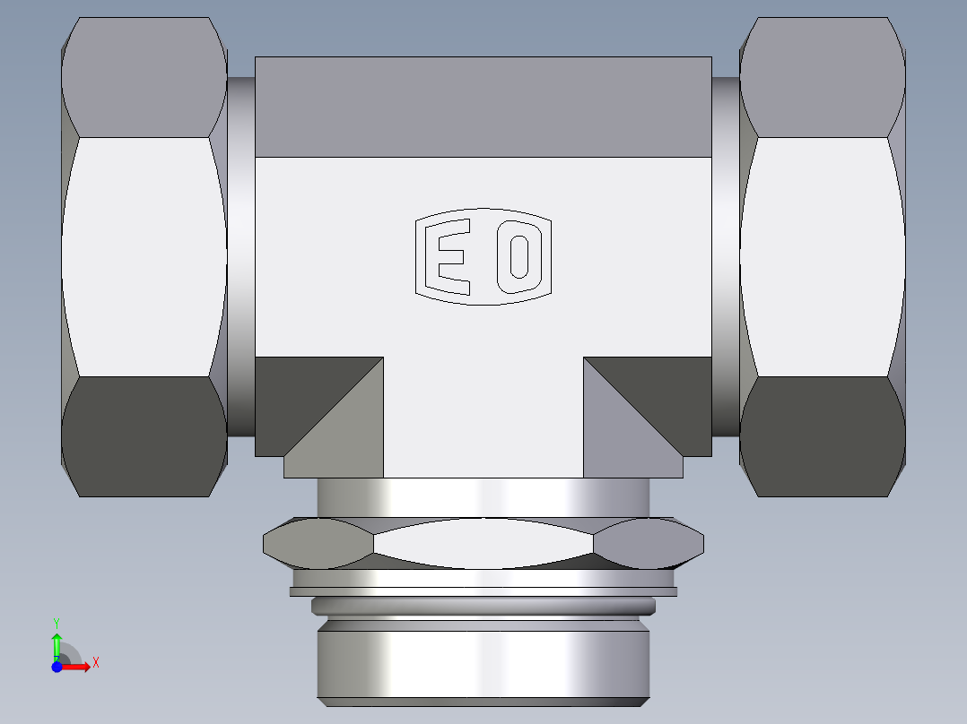 卡套式工业通用硬管接头EO_Adjustable_locknut_branch_tee_TEE42LMORCF前视图