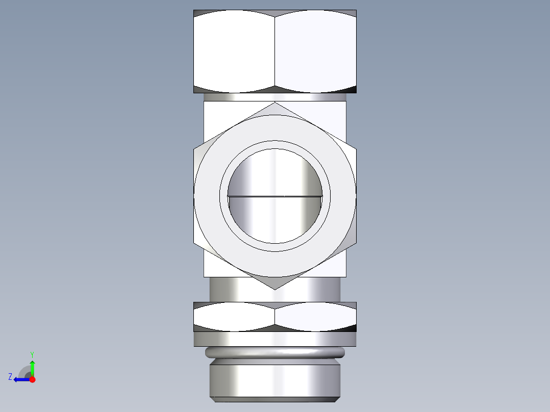 卡套式工业通用硬管接头EO_Adjustable_locknut_run_tee_LEE28LMORCF右视图