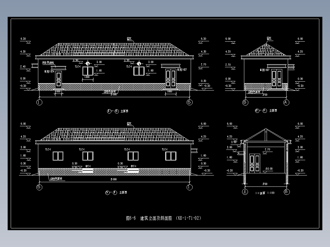 图6-6  建筑立面及剖面图（KB-1-T1-02）