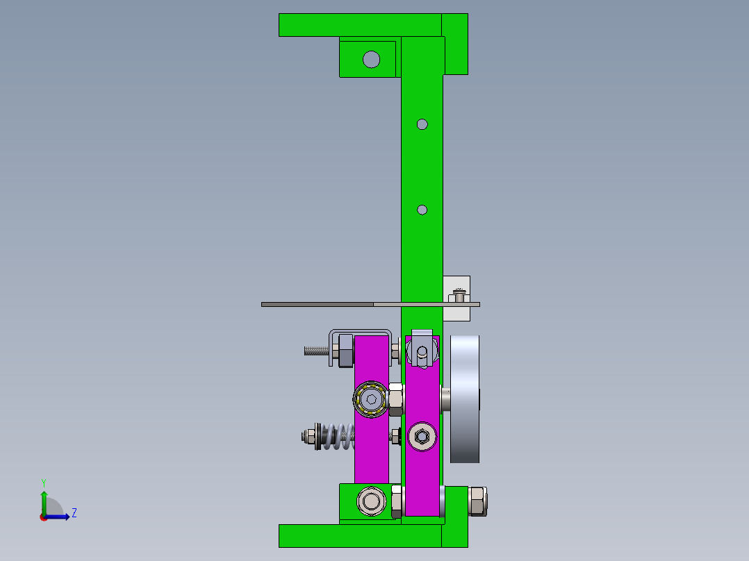 机械单元，通过在垂直和水平方向上的运动来控制纵向和横向倾斜的程度左视图