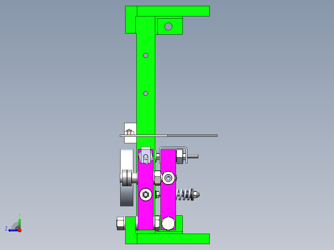 机械单元，通过在垂直和水平方向上的运动来控制纵向和横向倾斜的程度右视图