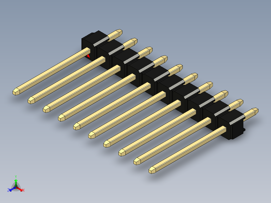 彩色公头100mil（2.54mm）系列-DS1021_black_1x10p_100mil_Type5_rev1.0主视图