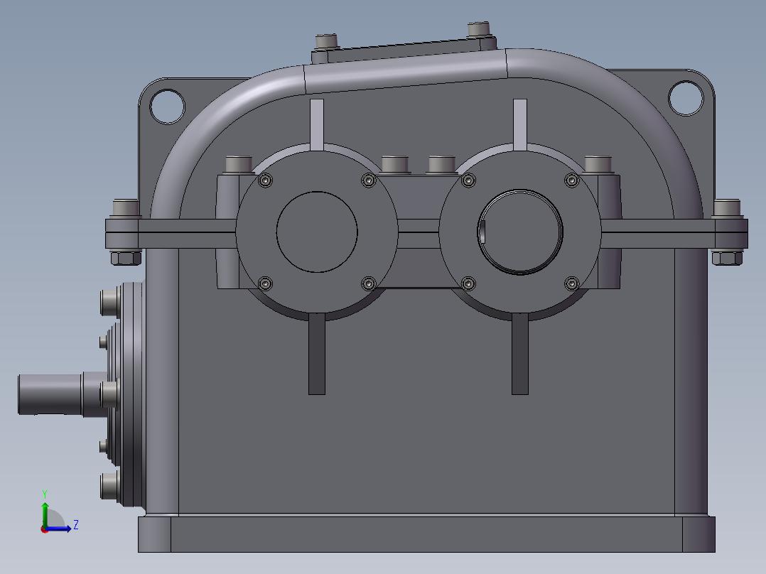 复杂的涡轮减速器左视图