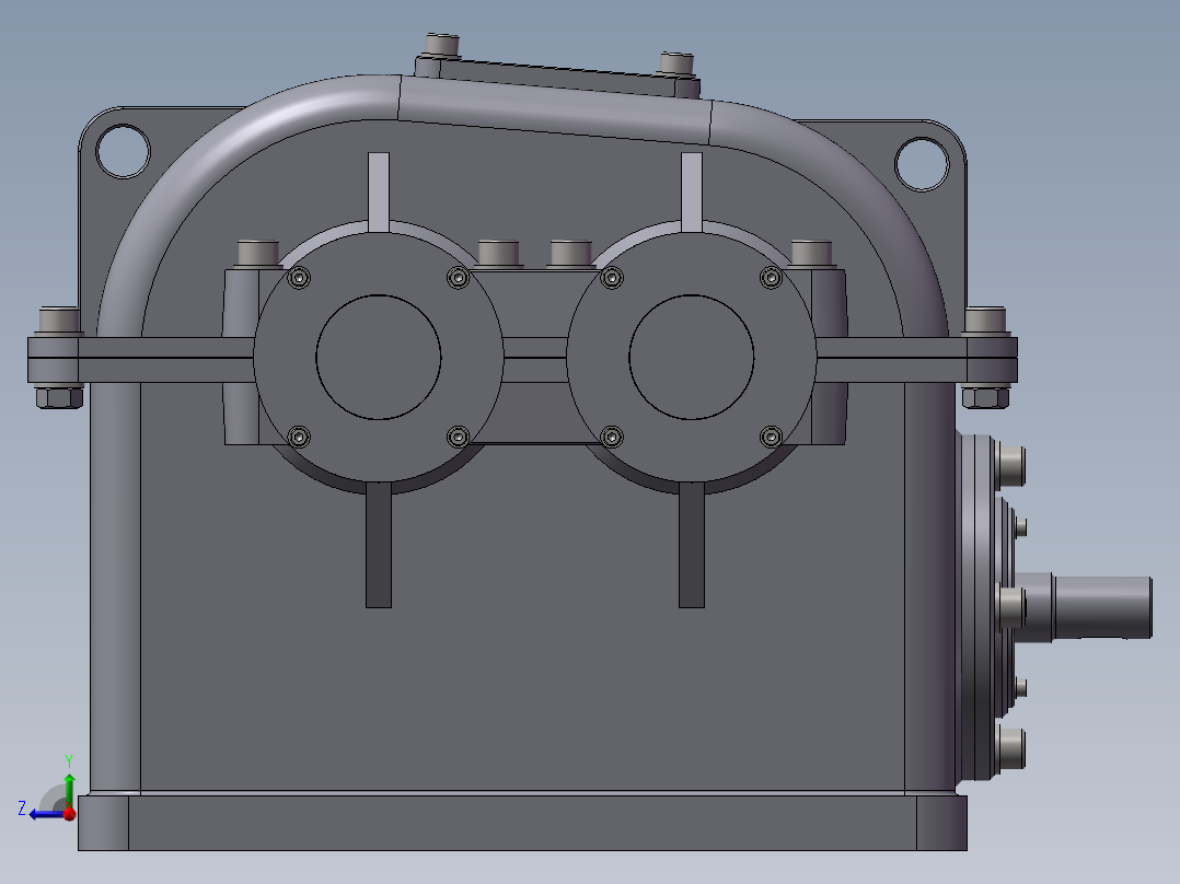 复杂的涡轮减速器右视图