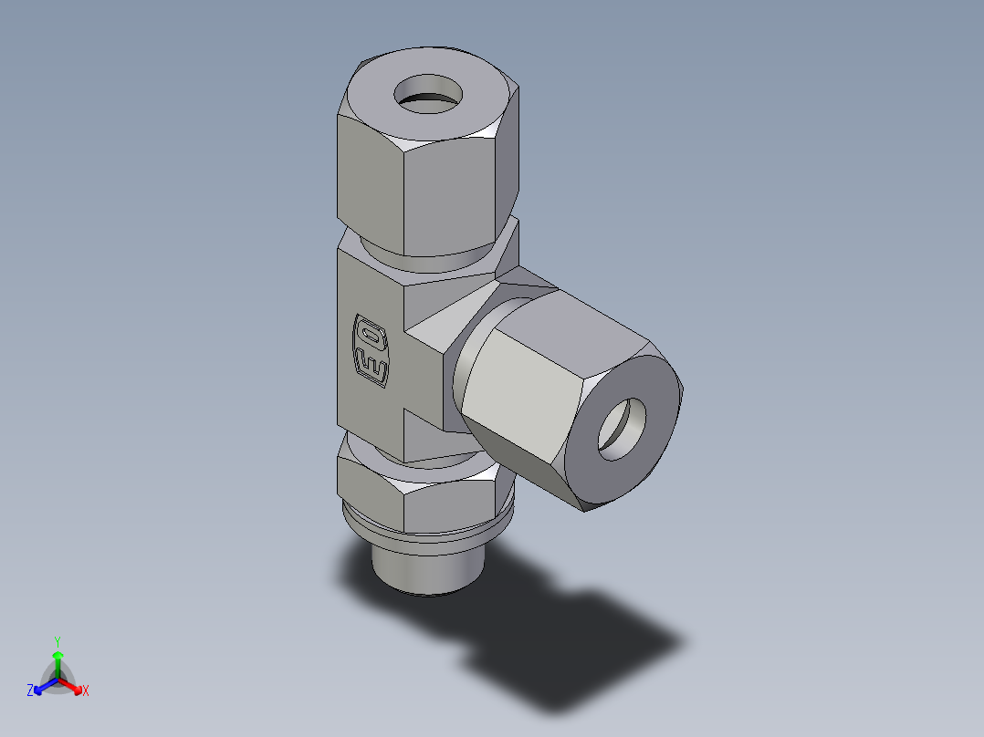 卡套式工业通用硬管接头EO_Adjustable_locknut_run_tee_LEE08ZSRCF正等轴测图