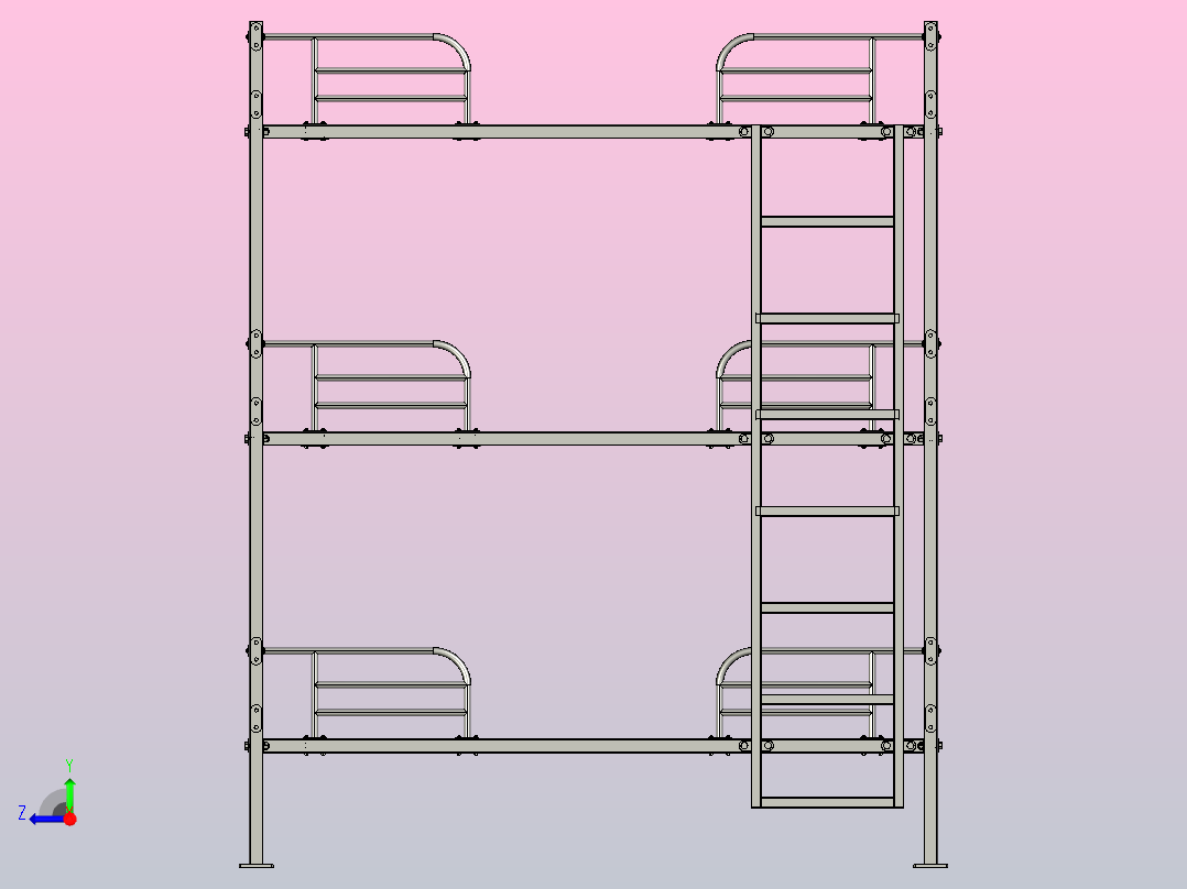 金属床组件右视图