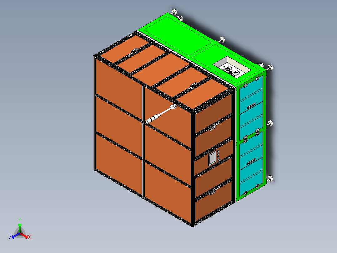 大型亚克力板封闭工作房设计正等轴测图