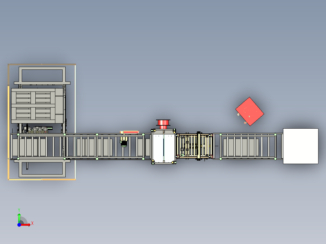 封箱打包码垛流水线3D图纸H198 非标自动化设备3D图纸3D模型前视图