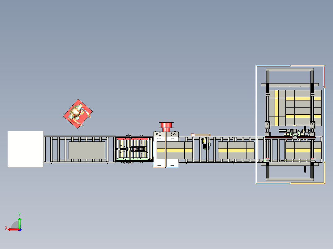 封箱打包码垛流水线3D图纸H198 非标自动化设备3D图纸3D模型后视图