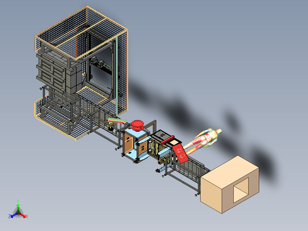 封箱打包码垛流水线3D图纸H198 非标自动化设备3D图纸3D模型正等轴测图