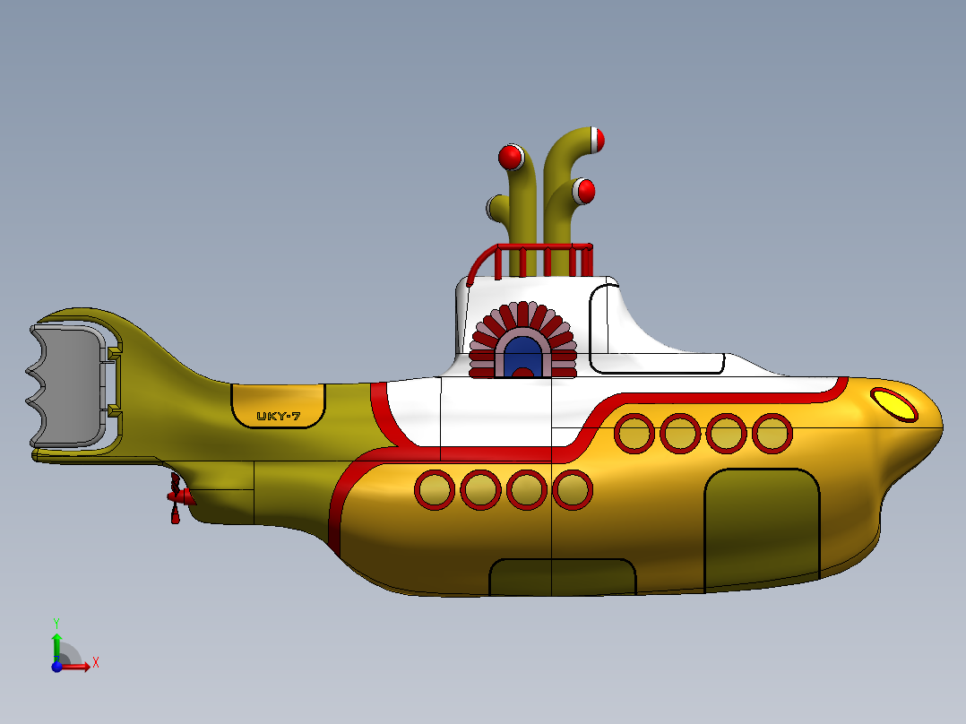 Yellow玩具小潜艇模型3D图纸 Solidworks设计