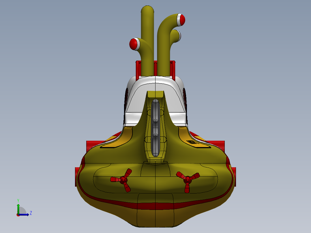 Yellow玩具小潜艇模型3D图纸 Solidworks设计左视图