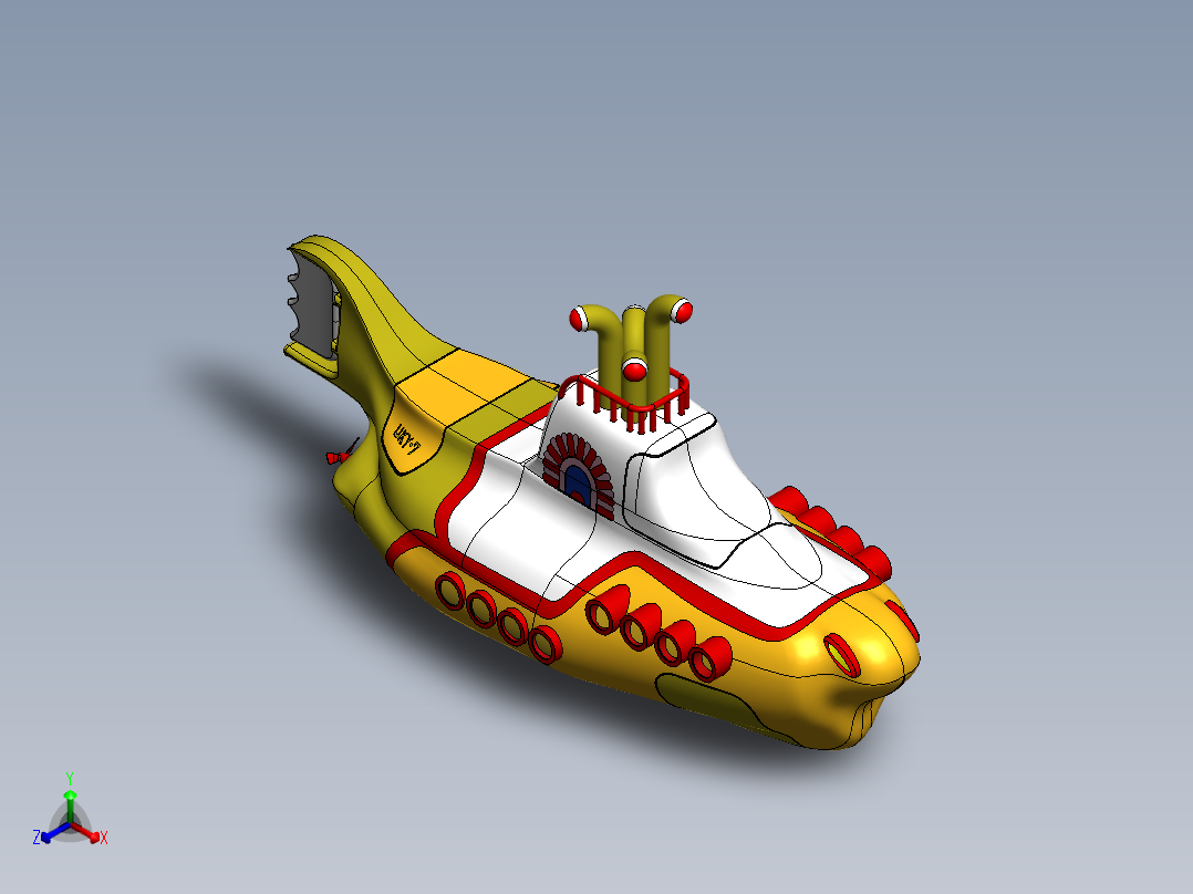 Yellow玩具小潜艇模型3D图纸 Solidworks设计正等轴测图