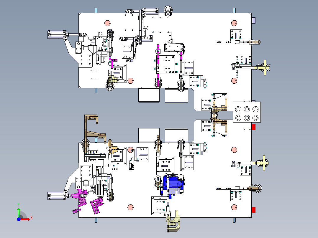 汽车前纵梁连接板总成焊接夹具设计前视图