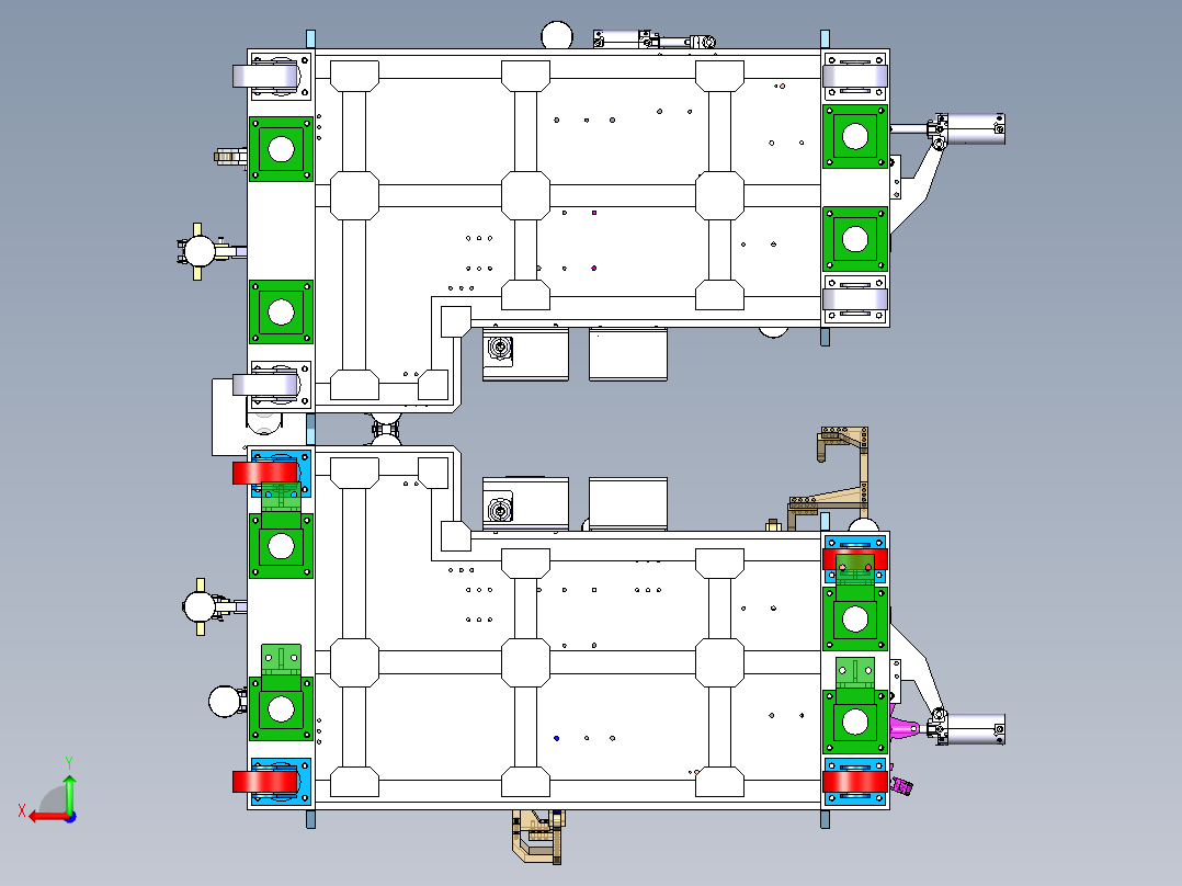 汽车前纵梁连接板总成焊接夹具设计后视图
