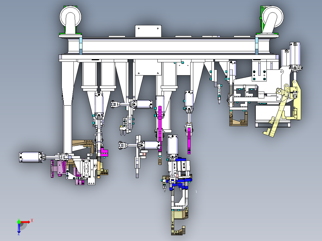 汽车前纵梁连接板总成焊接夹具设计俯视图
