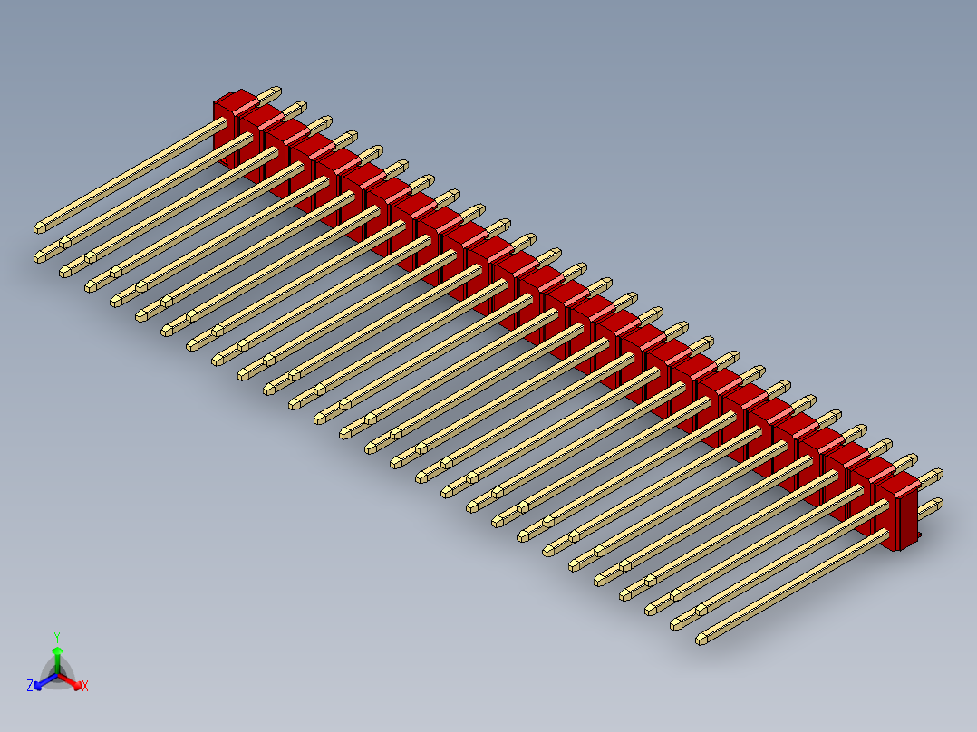 彩色公头100mil（2.54mm）系列-DS1021_red_2x27p_100mil_Type19_rev1.0正等轴测图