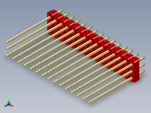 彩色公头100mil（2.54mm）系列-DS1021_red_3x15p_100mil_Type19_rev1.0正等轴测缩略图