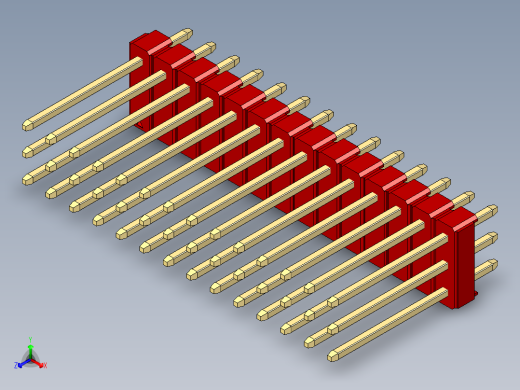 彩色公头100mil（2.54mm）系列-DS1021_red_3x14p_100mil_Type5_rev1.0正等轴测缩略图