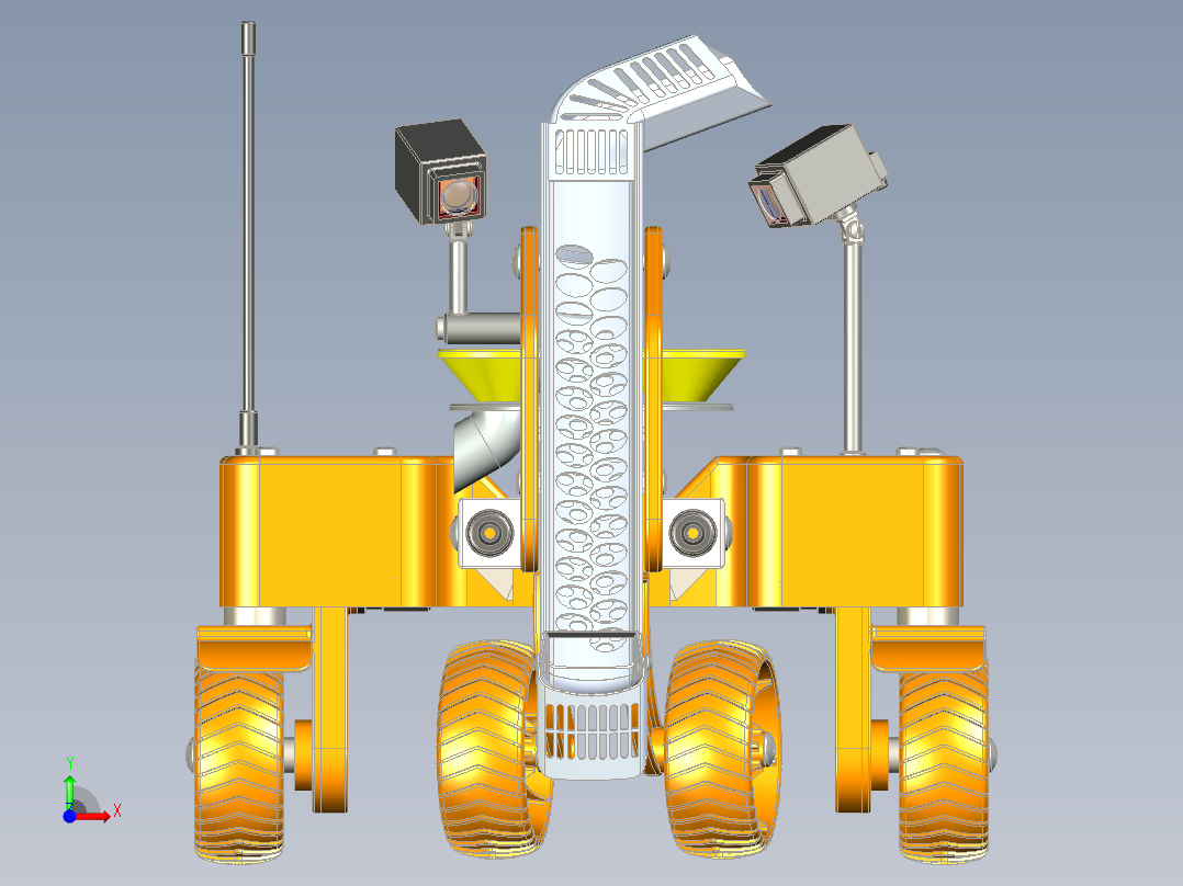 月球采样系统三维小车模型前视图