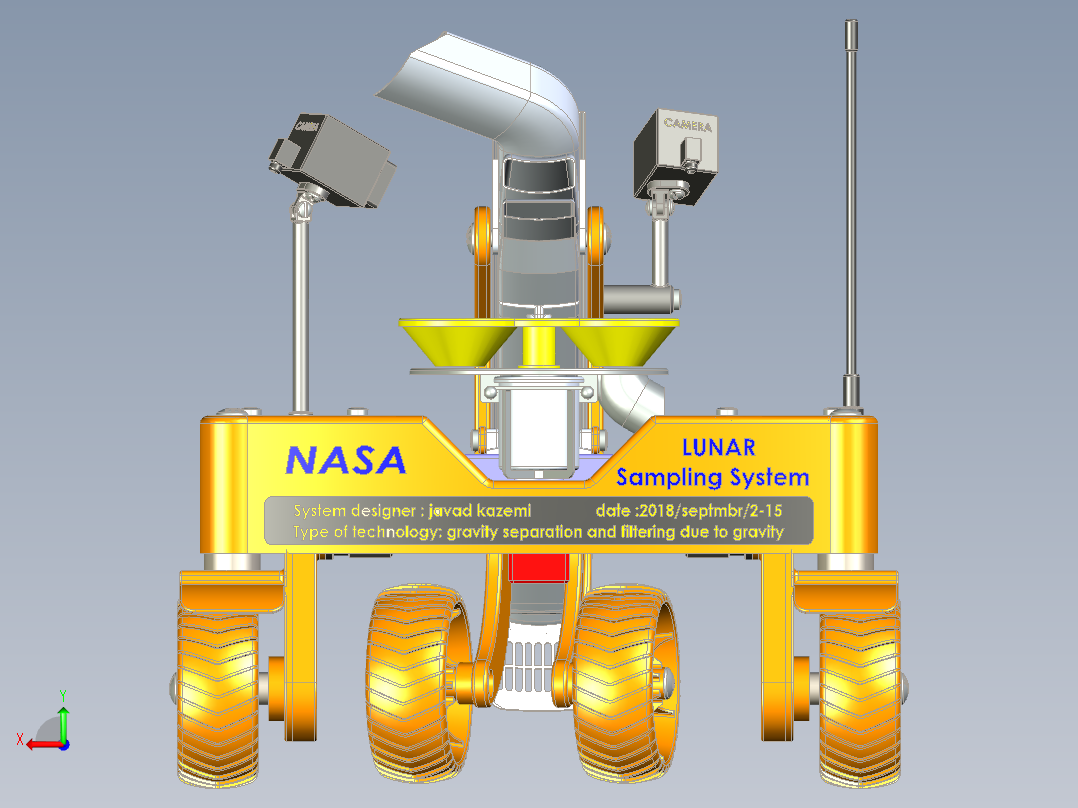 月球采样系统三维小车模型后视图