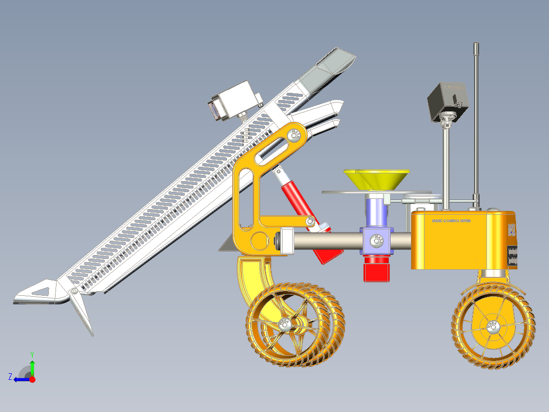 月球采样系统三维小车模型右视图