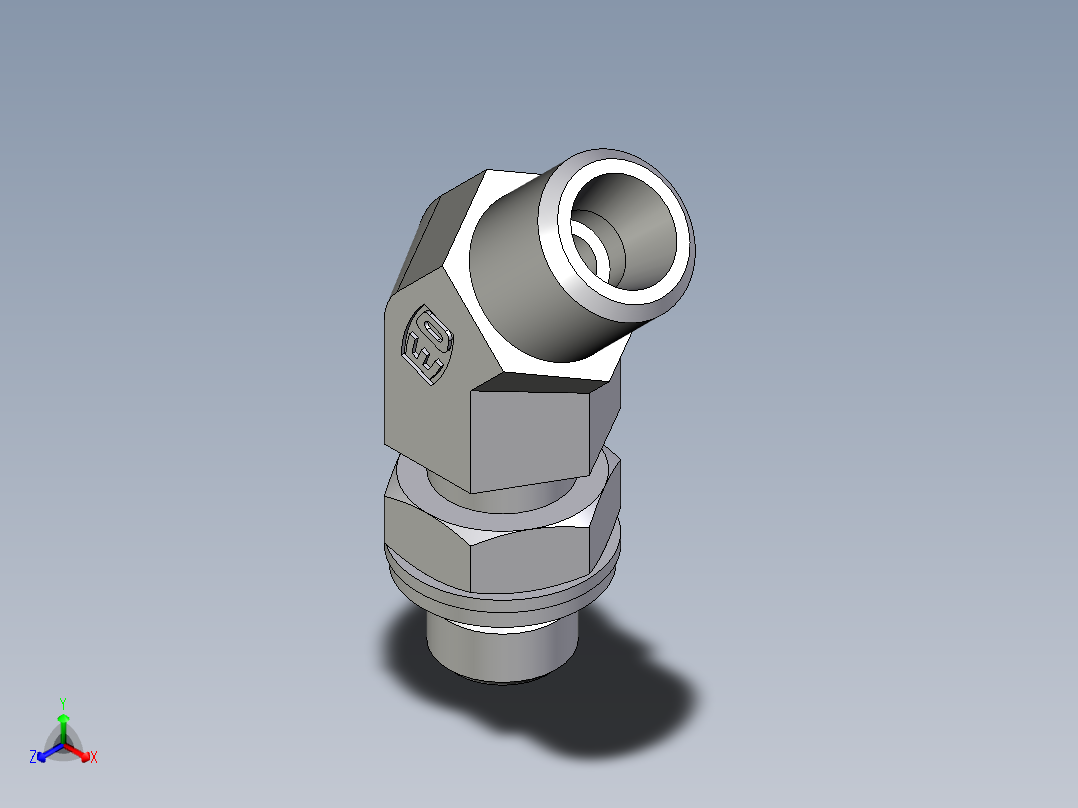 卡套式工业通用硬管接头EO_Adjustable_locknut_45_deg_elbow_VEE06LMOMDCF正等轴测图