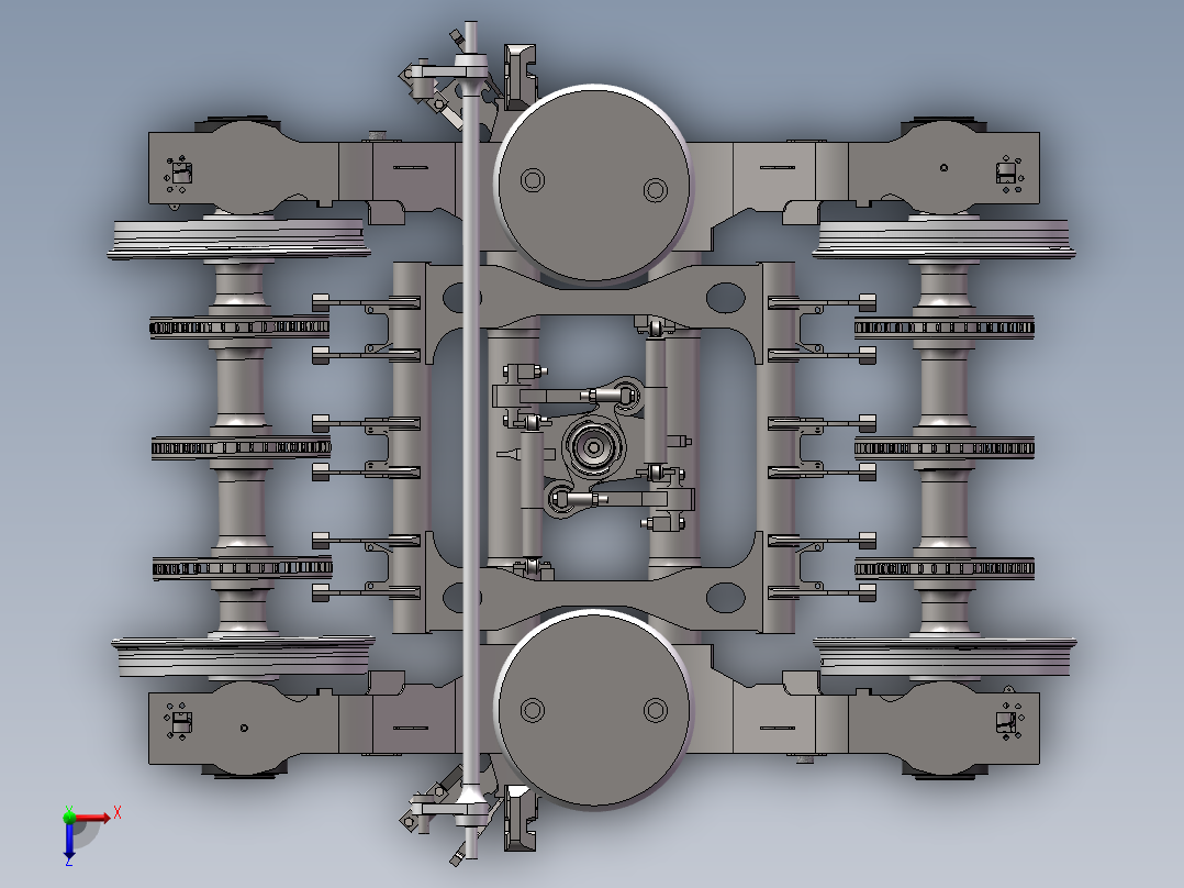 CRH380转向架 动车组转向架三维实体仿真设计俯视图