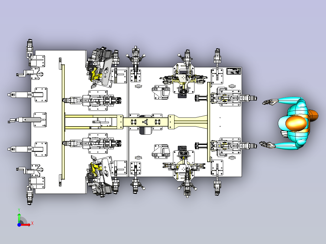 一款车顶点焊夹具前视图