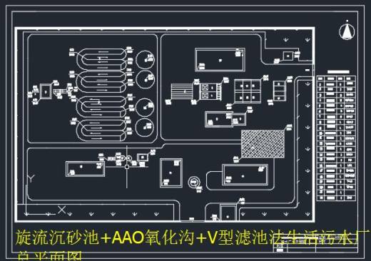 旋流沉砂池+AAO氧化沟+V型滤池法生活污水处理厂平面布置及工艺流程CAD+MF389225=50缩略图