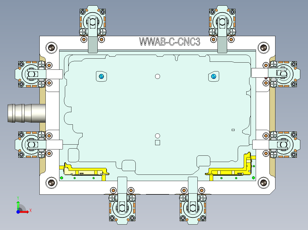 电脑外壳粗铣去残胶治具模型前视图
