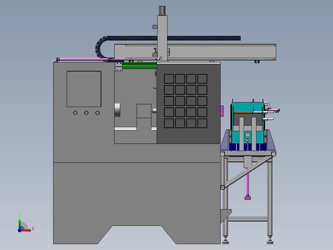 CNC数控车床自动上下料机械手设备3D图纸 Solidworks设计前视图