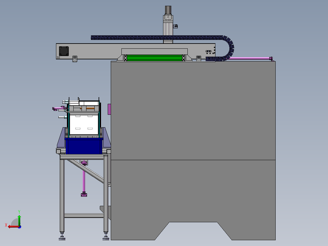 CNC数控车床自动上下料机械手设备3D图纸 Solidworks设计后视图