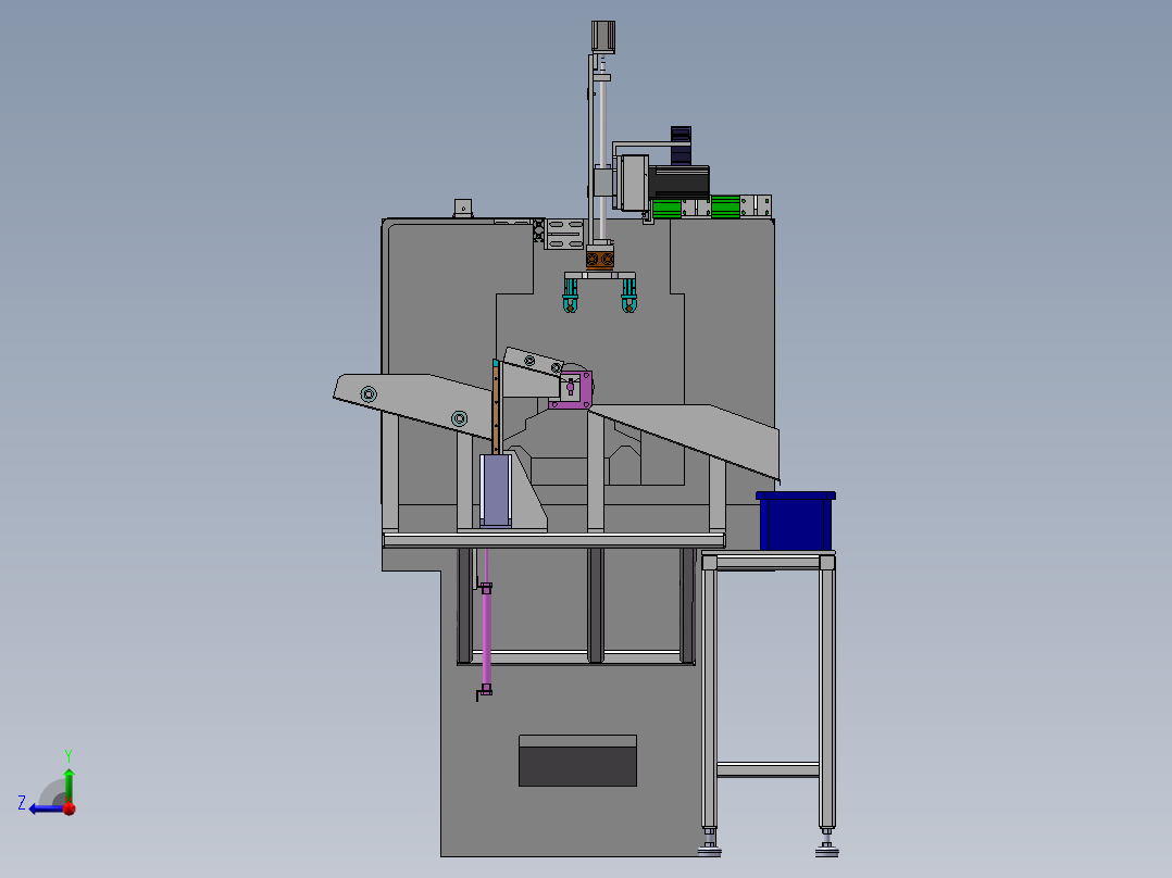 CNC数控车床自动上下料机械手设备3D图纸 Solidworks设计右视图