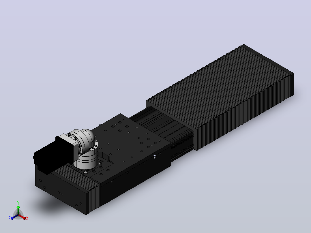 DMG220-FCR齿轮齿条模组直线滑台（电机前折）[DMG220-L20S500-DT750-A2D-FCR-P7]正等轴测图