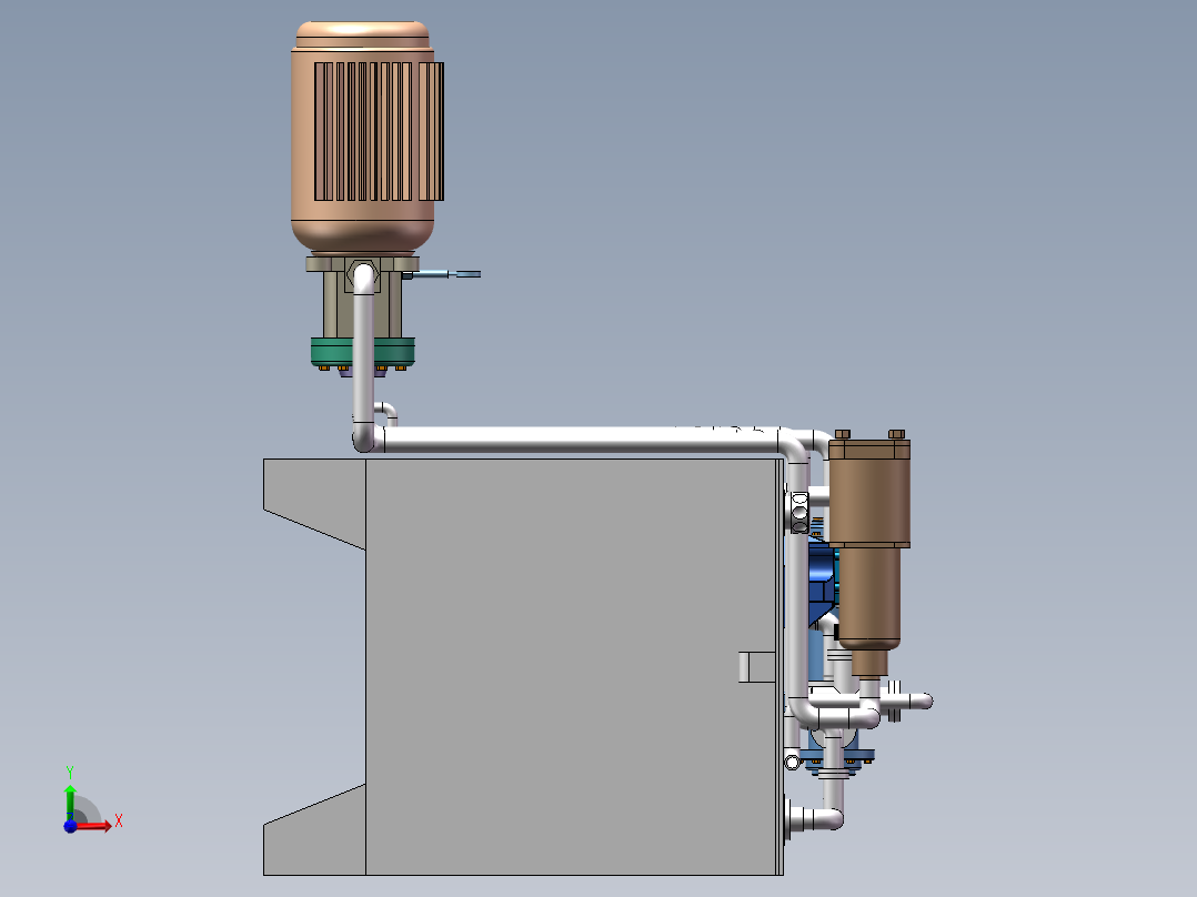 液压设备3d图纸 液压站 自动化SolidWorks三维模型3d液压机前视图