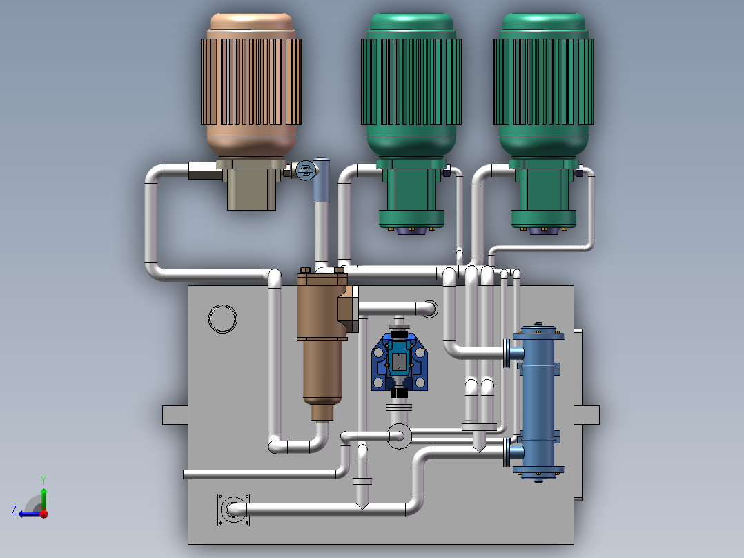 液压设备3d图纸 液压站 自动化SolidWorks三维模型3d液压机右视图