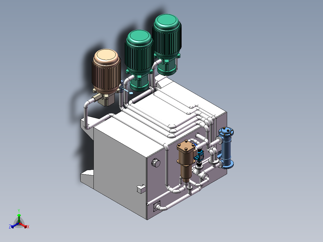 液压设备3d图纸 液压站 自动化SolidWorks三维模型3d液压机正等轴测图
