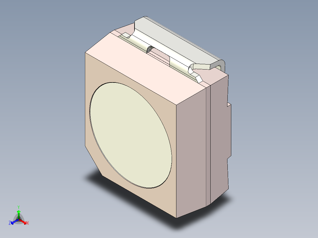 LED贴片，封装PLCC 2引脚。尺寸为3毫米x 3,5mm毫米x 1.65毫米正等轴测图
