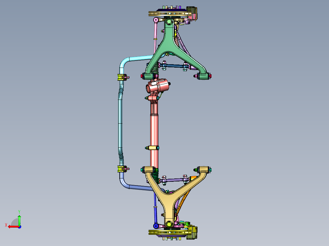 轿车前轮悬挂转向机构后视图
