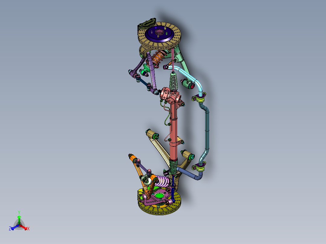 轿车前轮悬挂转向机构正等轴测图
