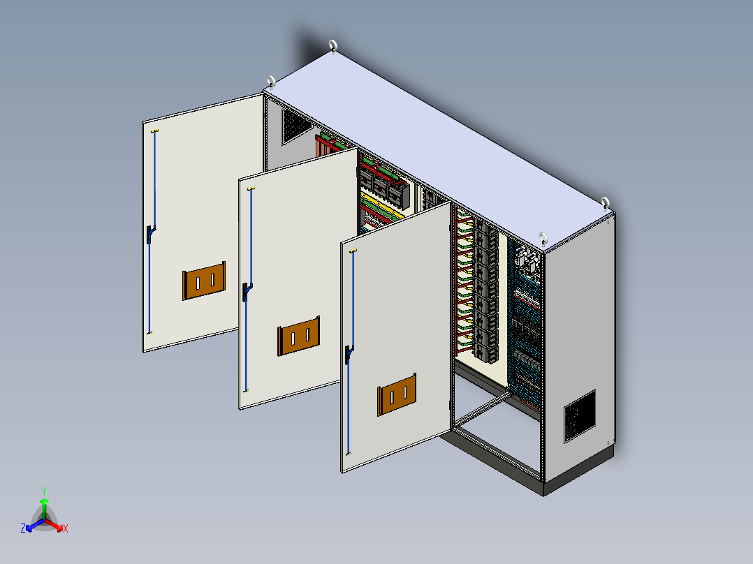 三柜组装630A电源柜消防风机控制柜 55763正等轴测图