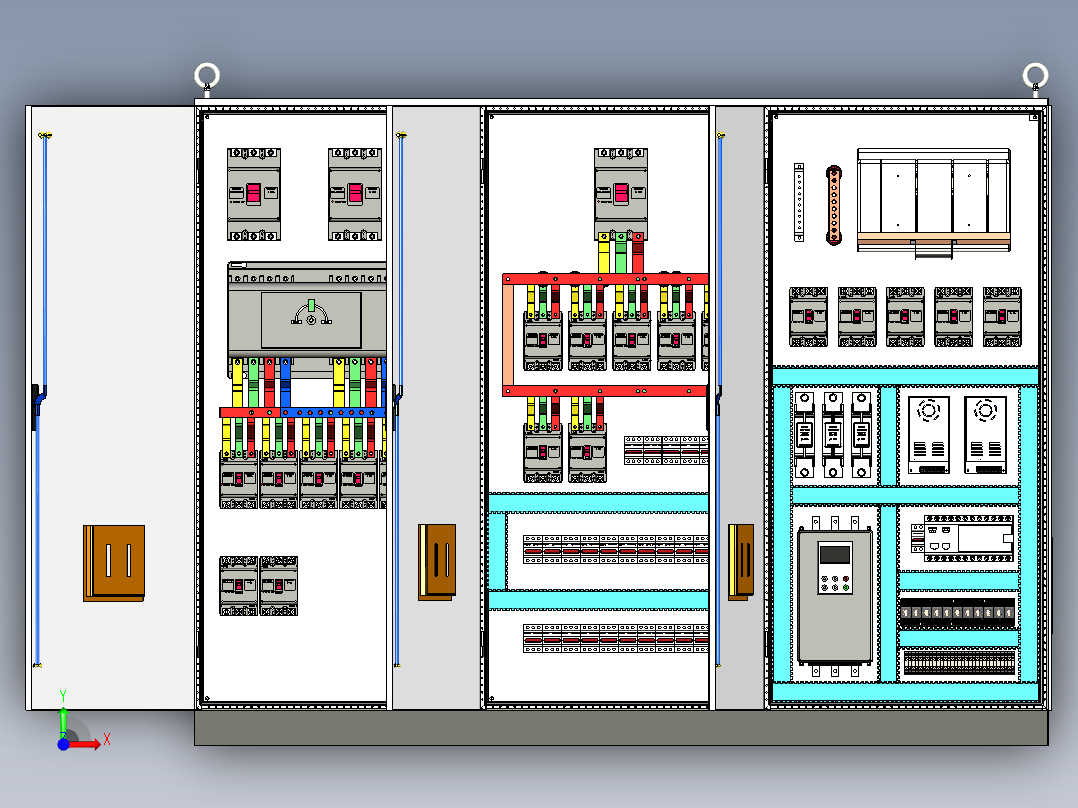 三柜组装双电源630A正装刀开关软启动控制柜 55328前视图