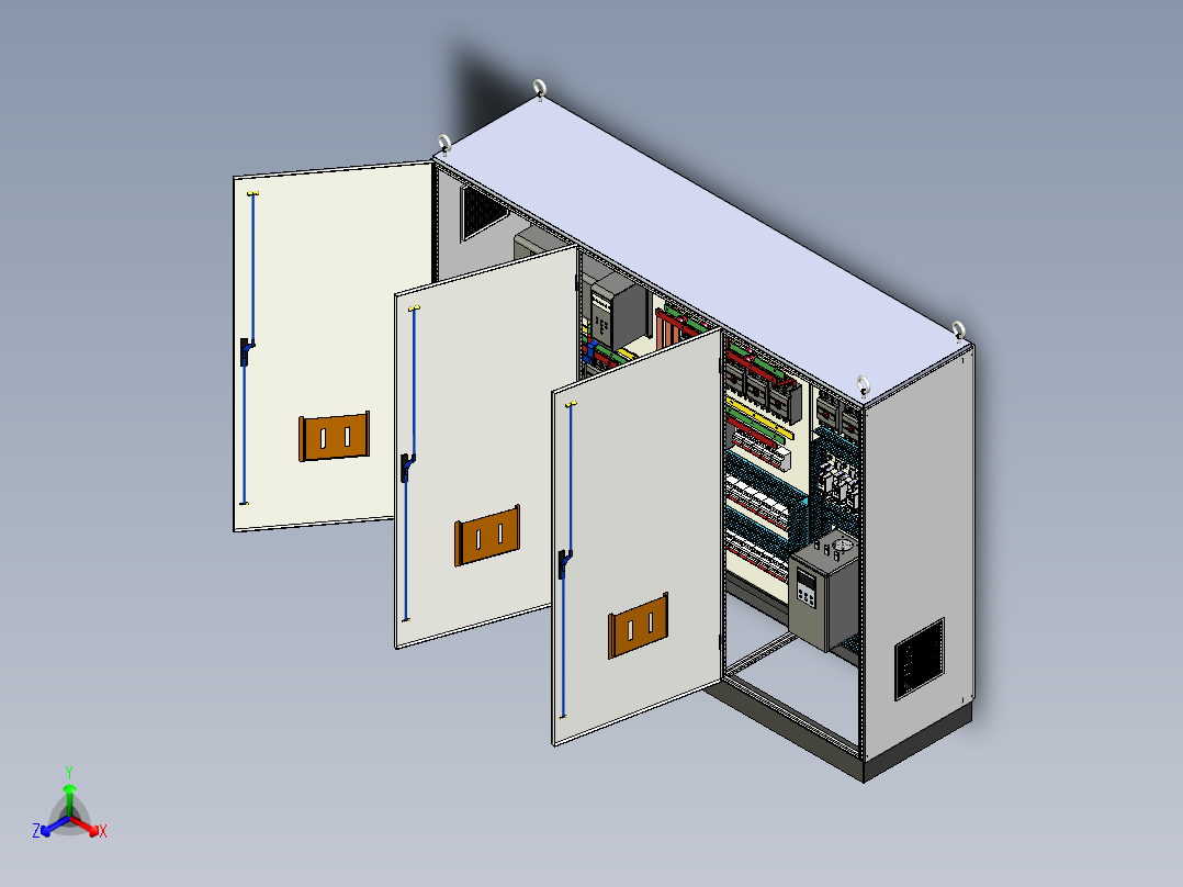 三柜组装双电源630A正装刀开关软启动控制柜 55328正等轴测图