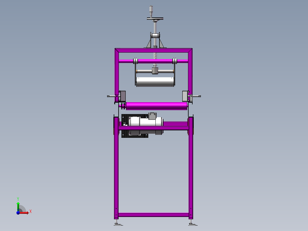 滚筒在线压包输送线3d图纸 滚筒可调缓冲输送线压包结构3d模型前视图